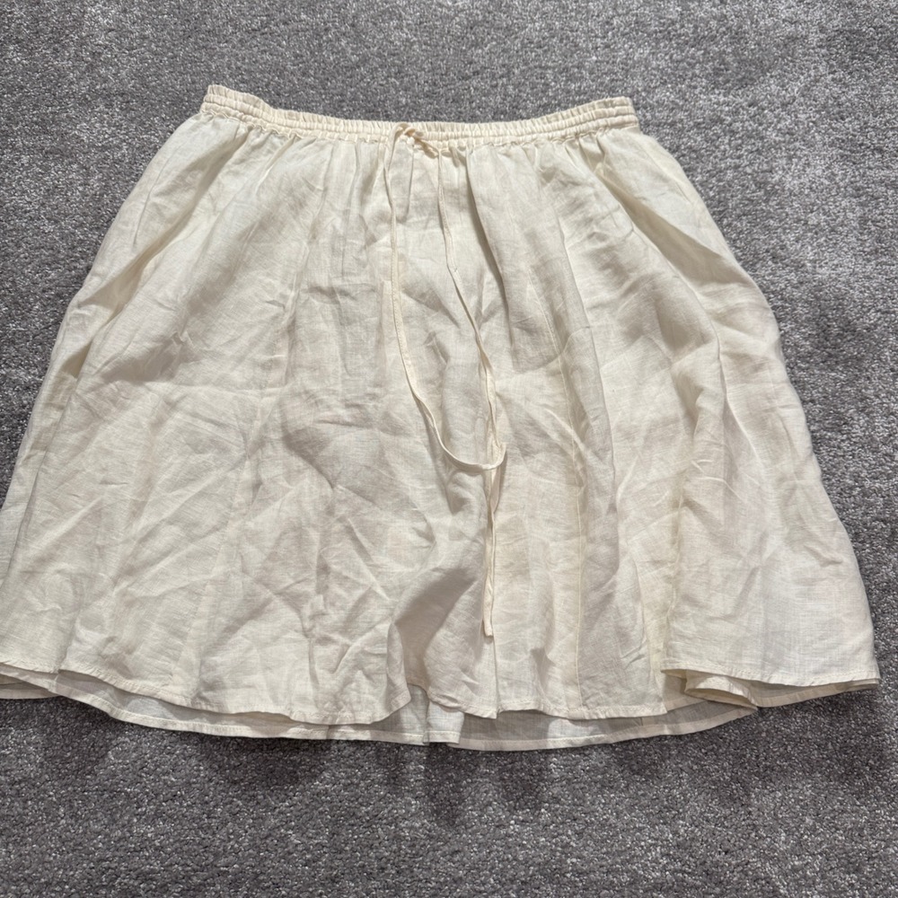 London Jean Skirt Womens Medium Cream Solid 100% Linen Coastal Grandma Summer